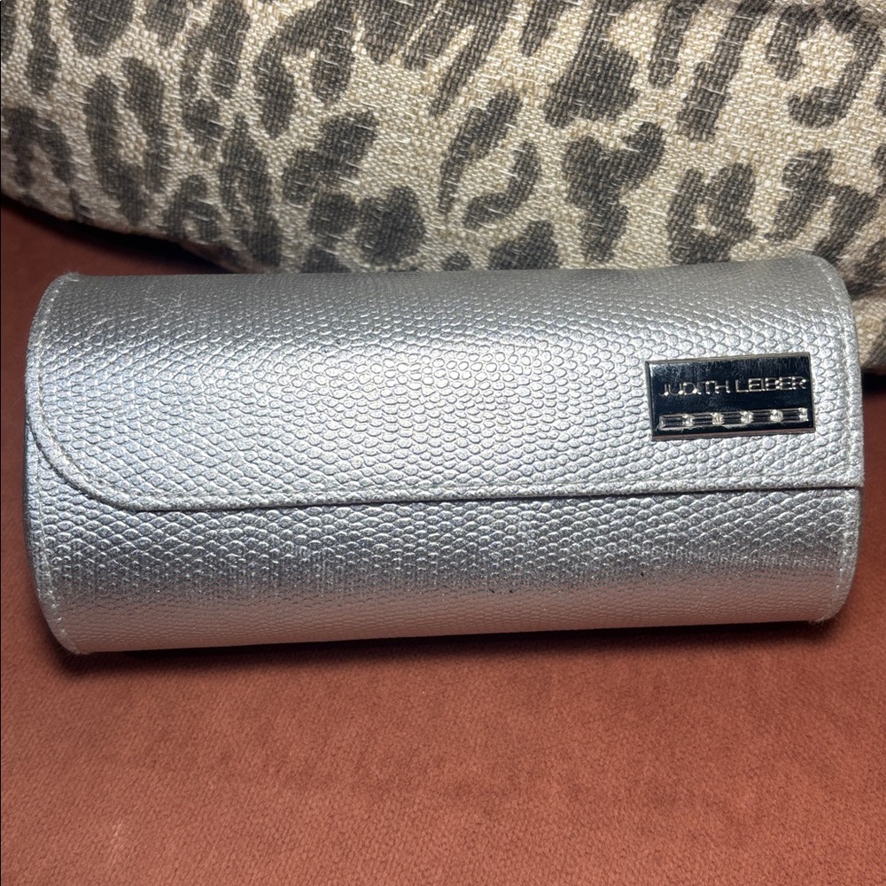 Judith Leiber silver tone snakeskin embossed jewel embellished eyeglass‎ case